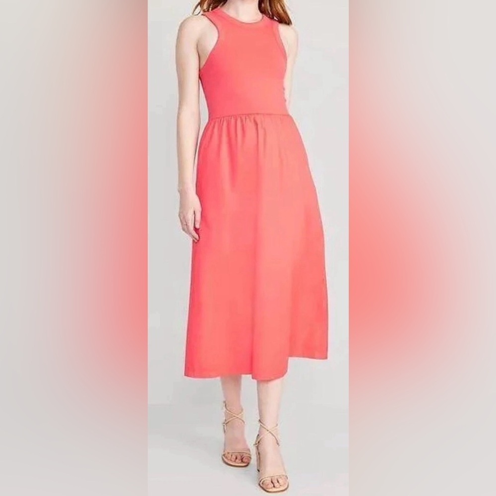✨ Old Navy Coral‎ Midi Dress Sleeveless Rib Tank Petite L NWT Summer Chic ✨